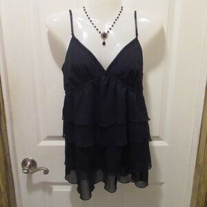 Express Design Studio Metallic Stripe Tiered Ruffles Spaghetti Strap Tank Top